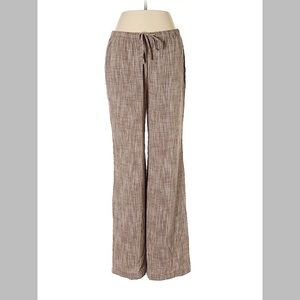 Brown Drawstring Elastic Waist Linen Pants